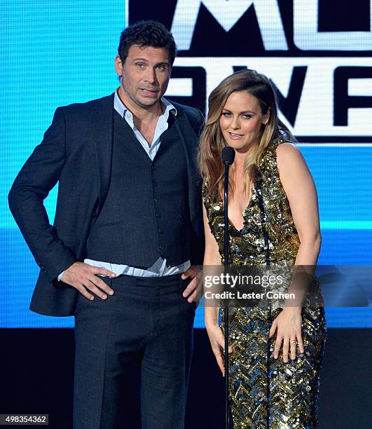 Actor Jeremy Sisto and actress Alicia Silverstone speak onstage during the 2015 American Music Awards at Microsoft Theater on November 22, 2015 in...