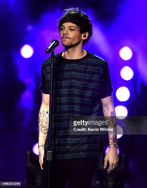 Singer Louis Tomlinson of One Direction performs onstage during the 2015 American Music Awards at Microsoft Theater on November 22, 2015 in Los...