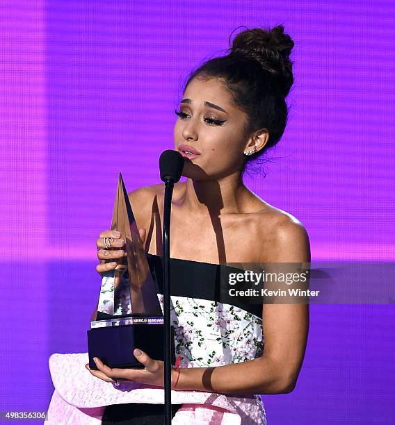 Singer Ariana Grande accepts Favorite Pop/Rock Female Artist award onstage during the 2015 American Music Awards at Microsoft Theater on November 22,...