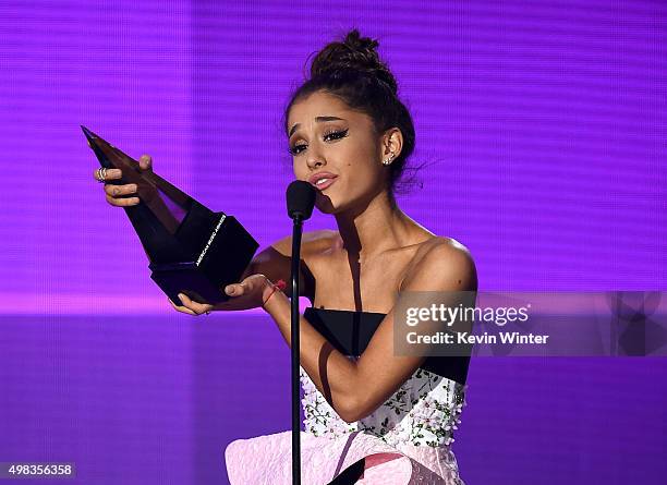Singer Ariana Grande accepts Favorite Pop/Rock Female Artist award onstage during the 2015 American Music Awards at Microsoft Theater on November 22,...