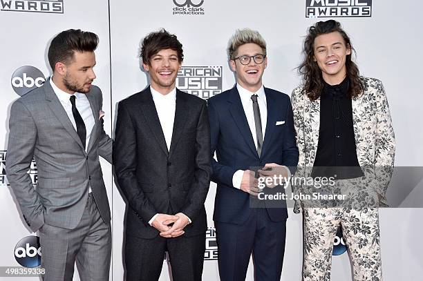 Recording artists Liam Payne, Louis Tomlinson, Niall Horan, and Harry Styles of One Direction attend the 2015 American Music Awards at Microsoft...