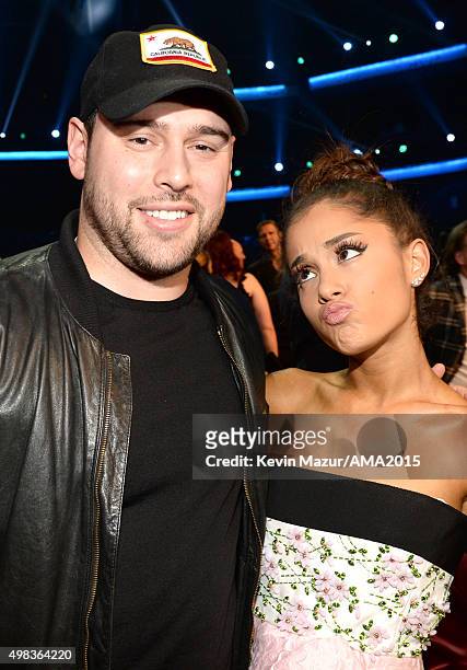Scooter Braun and Ariana Grande attend the 2015 American Music Awards at Microsoft Theater on November 22, 2015 in Los Angeles, California.