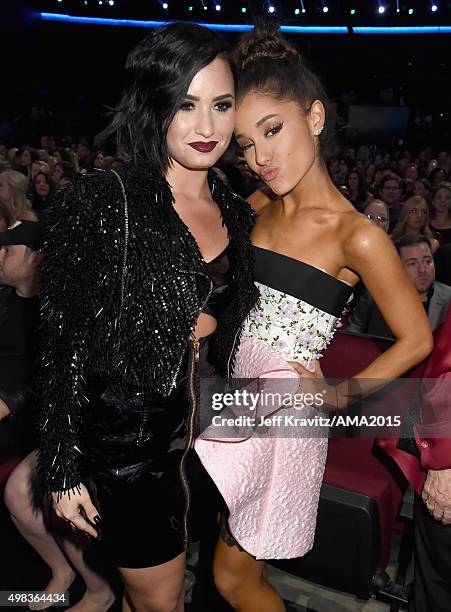 Singers Demi Lovato and Ariana Grande attend the 2015 American Music Awards at Microsoft Theater on November 22, 2015 in Los Angeles, California.