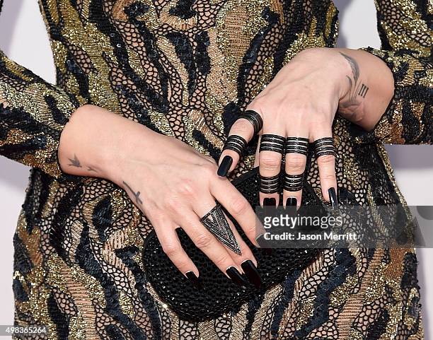 Recording artist Demi Lovato, fashion detail, attends the 2015 American Music Awards at Microsoft Theater on November 22, 2015 in Los Angeles,...