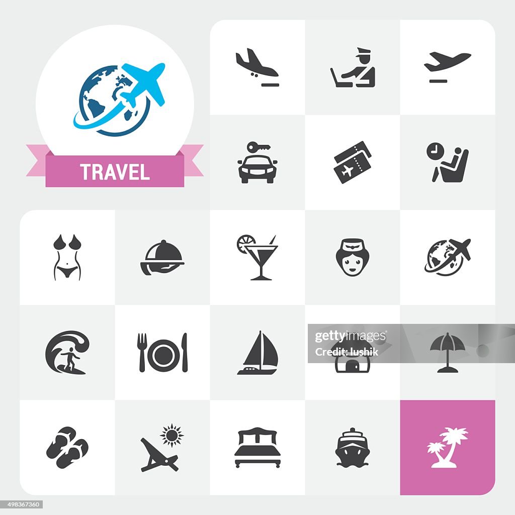 Travel and Vacations base vector icons and label