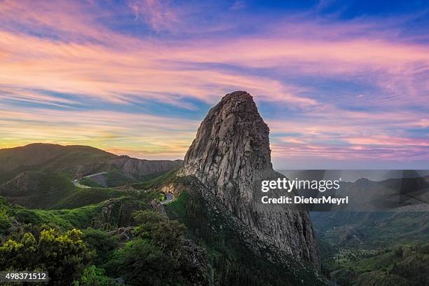 roque argando at sunrise - la gomera island, spain - gomera canary islands stock pictures, royalty-free photos & images