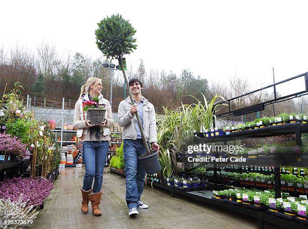 couple shopping for plants - gardening equipment stock pictures, royalty-free photos & images