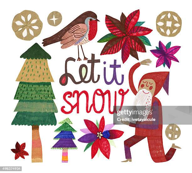 hand drawn christmas theme set - santa waving stock illustrations