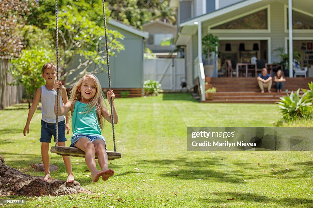 Family playing outdoors