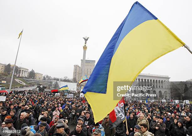 Ukrainians take a part a rally to mark the second anniversary of the Euromaidan Revolution at the Independence Square. Euromaidan, or Maidan...