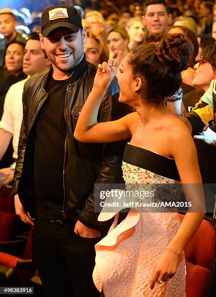 Talent manager Scooter Braun and recording artist Ariana Grande attend the 2015 American Music Awards at Microsoft Theater on November 22, 2015 in...