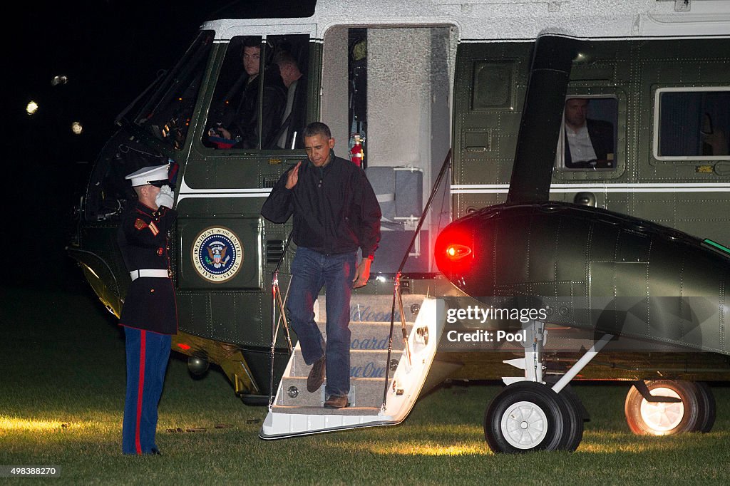 President Obama Arrives At The White House After Travel To Turkey, Philippines And Malaysia
