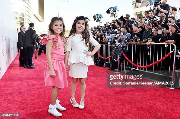Personalities Rosie McClelland and Sophia Grace Brownlee attend the 2015 American Music Awards at Microsoft Theater on November 22, 2015 in Los...