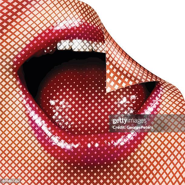 ilustraciones, imágenes clip art, dibujos animados e iconos de stock de riendo labios con flexión de página - kiss paper