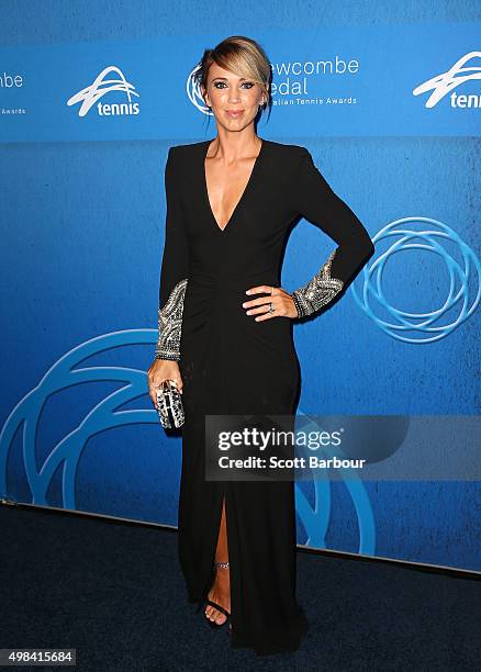 Bec Hewitt arrives at the 2015 Newcombe Medal at Crown Palladium on November 23, 2015 in Melbourne, Australia.