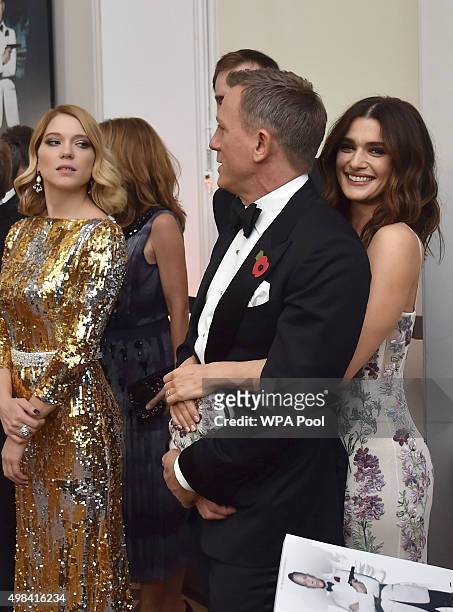 Daniel Craig and wife Rachel Weisz wait in line to meet Catherine, Duchess of Cambridge at The Cinema and Television Benevolent Fund's Royal Film...