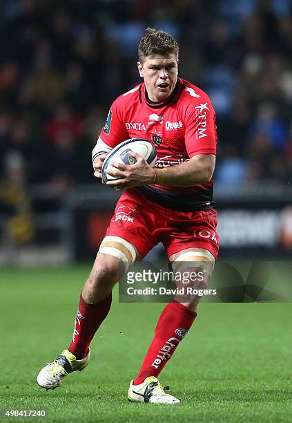 Juan Smith of Toulon runs with the ball during the European Rugby Champions Cup match between Wasps and Toulon at the Ricoh Arena on November 22,...
