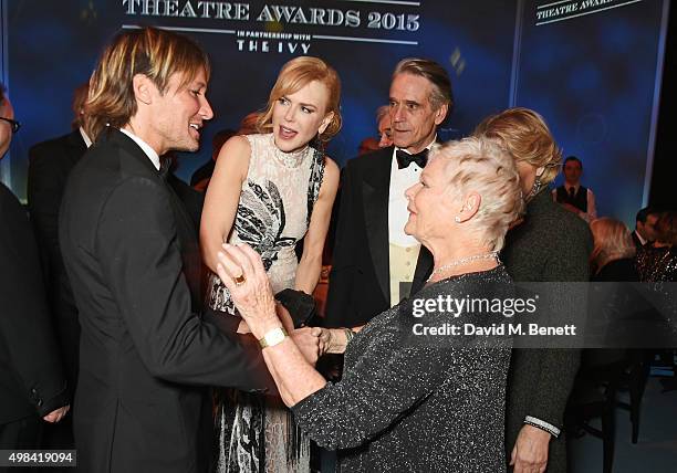 Keith Urban, Nicole Kidman, Jeremy Irons, Dame Judi Dench and Sinead Cusack attend a champagne reception ahead of The London Evening Standard Theatre...