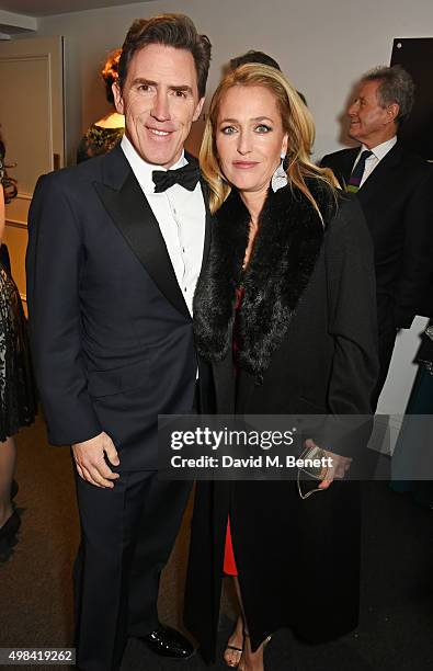 Rob Brydon and Gillian Anderson attend a champagne reception ahead of The London Evening Standard Theatre Awards in partnership with The Ivy at The...