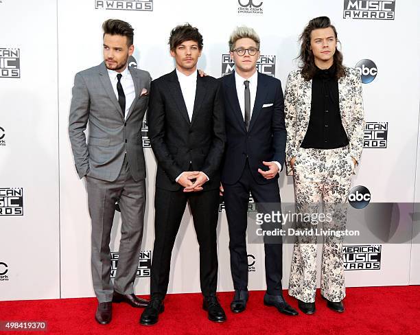 Recording artists Liam Payne, Louis Tomlinson, Niall Horan and Harry Styles of One Direction arrive at the 2015 American Music Awards at Microsoft...