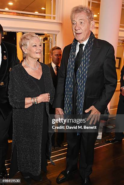 Dame Judi Dench and Sir Ian McKellen attend a champagne reception ahead of The London Evening Standard Theatre Awards in partnership with The Ivy at...