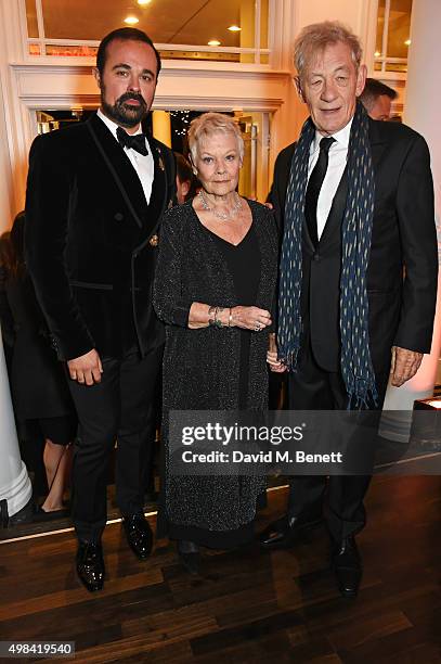 Evgeny Lebedev, Dame Judi Dench and Sir Ian McKellen attend a champagne reception ahead of The London Evening Standard Theatre Awards in partnership...