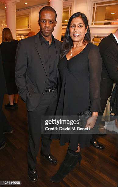 Adrian Lester and Lolita Chakrabarti attend a champagne reception ahead of The London Evening Standard Theatre Awards in partnership with The Ivy at...
