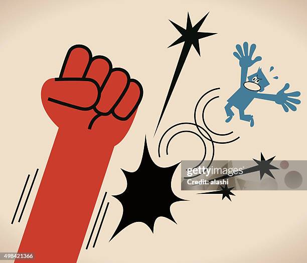 big fist knocks down a business person - upper cut stock illustrations