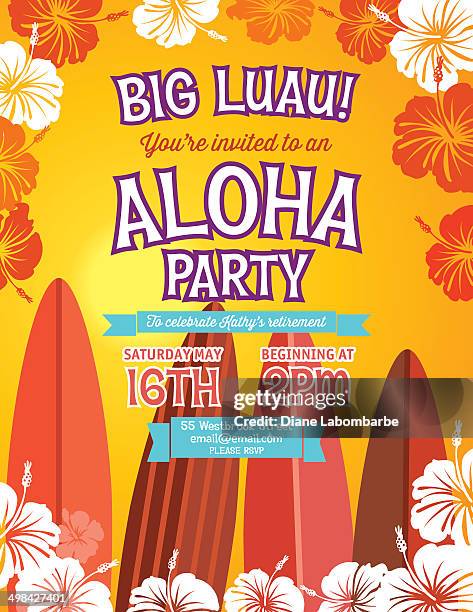 aloha hawaiian party invitation - hawaii islands stock illustrations