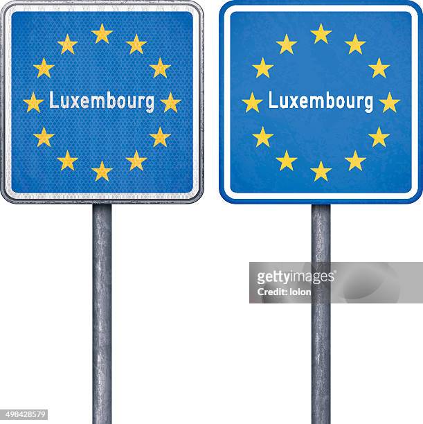 luxemburg border road sign mit eu-flagge - luxemburg stock-grafiken, -clipart, -cartoons und -symbole