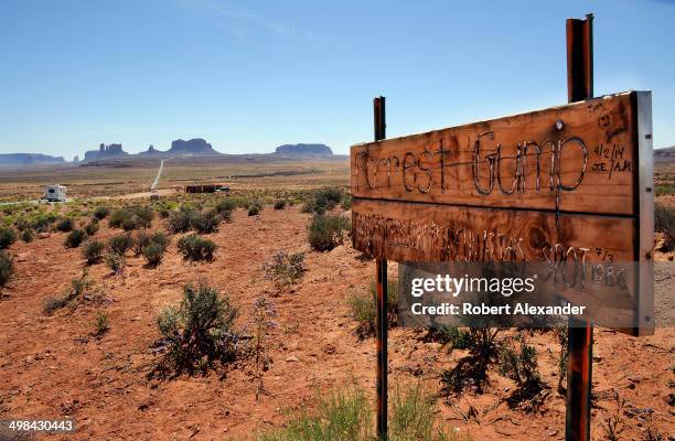 Handmade sign along a road leading into Monument Valley states that 'Forrest Gump ended his crosscountry run at this spot.' A scene from the 1994...