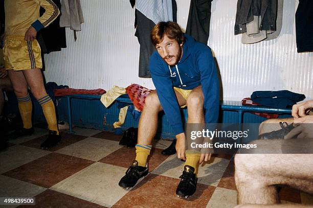 England cricket captain Ian Botham gets ready for his football debut as a substitute for Scunthorpe United in a League Division Four match between...