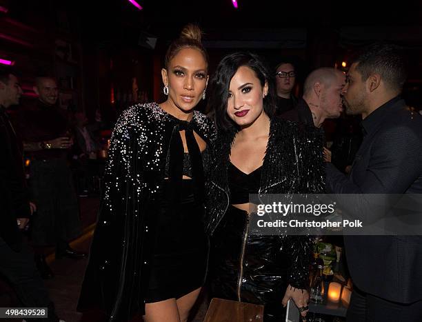 Actress/recording artist Jennifer Lopez and recording artist Demi Lovato attend Jennifer Lopez’s 2015 American Music Awards After Party hosted by...