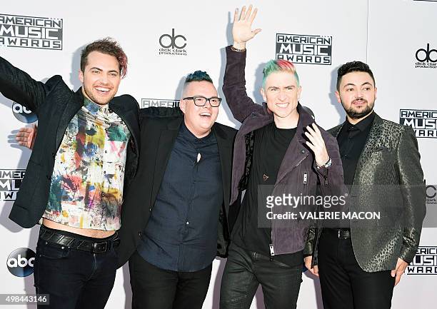 Musicians Kevin Ray, Sean Waugaman, Nicholas Petricca and Eli Maiman of the group Walk the Moon attend the 2015 American Music Awards at the...