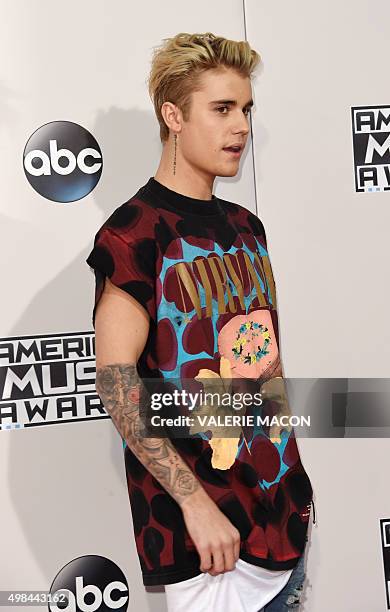 Recording artist Justin Beiber attends the 2015 American Music Awards at the Microsoft Theater at L.A. Live in Los Angeles, California, November 22,...