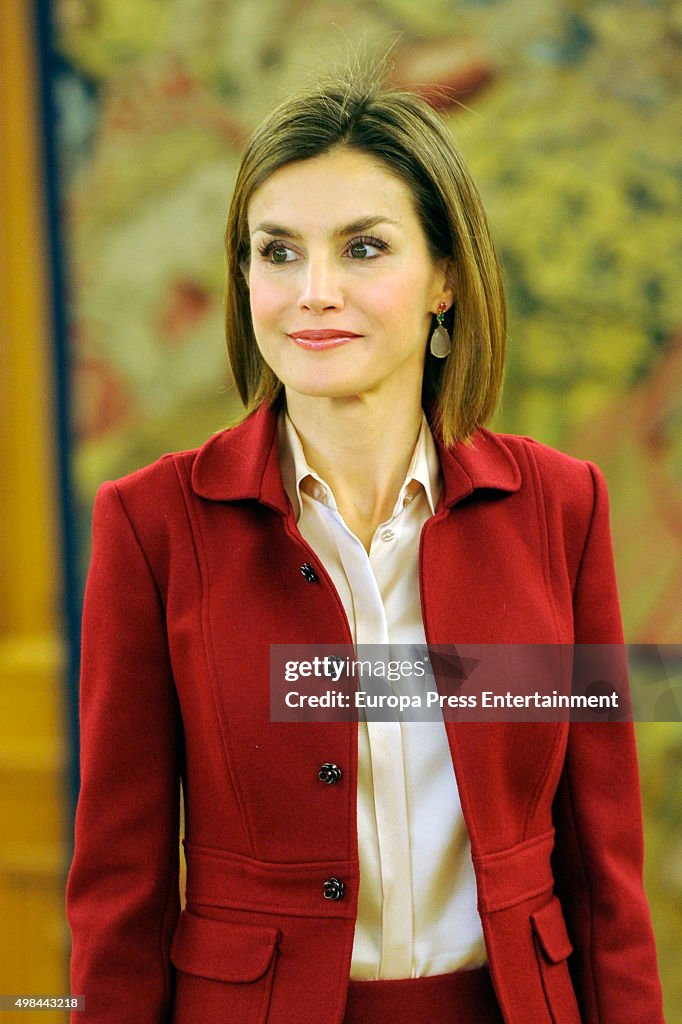 Queen Letizia of Spain Attend Audiences at Zarzuela Palace