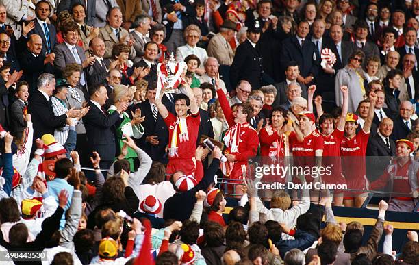 Liverpoo captain Alan Hansen lifts the cup after Liverpool had beaten Everton 3-1 to win the 1986 FA Cup Final at Wembley Stadium on May 10th, 1986...