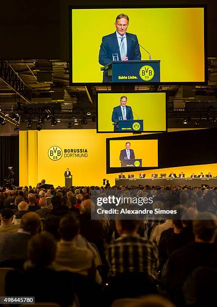 Hans-Joachim Watzke during Borussia Dortmund's Annual General Assembly at congress center Westfallenhallen on November 23, 2015 in Dortmund, Germany.