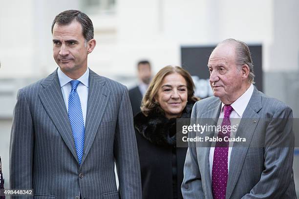 King Felipe VI of Spain and his father King Juan Carlos attend COTEC Foundation meeting at Cibeles Palace on November 23, 2015 in Madrid, Spain.