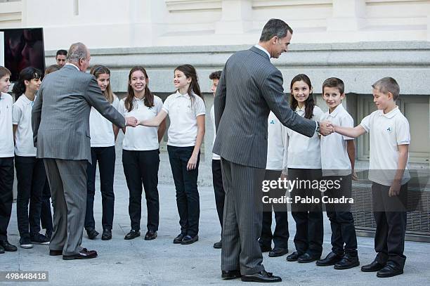 King Felipe VI of Spain and his father King Juan Carlos attend COTEC Foundation meeting at Cibeles Palace on November 23, 2015 in Madrid, Spain.