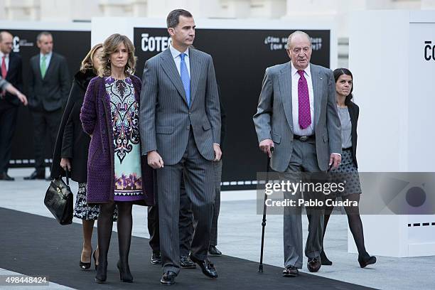 King Felipe VI of Spain and his father King Juan Carlos attend COTEC Foundation meeting at Cibeles Palace on November 23, 2015 in Madrid, Spain.