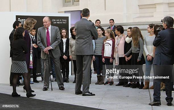 King Felipe VI of Spain and his father King Juan Carlos attend COTEC Foundation meeting on November 23, 2015 in Madrid, Spain.
