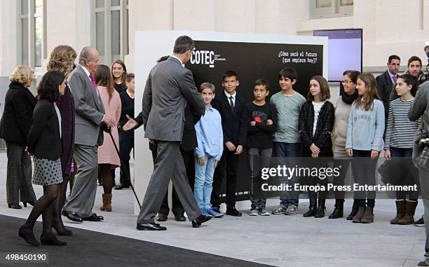 King Felipe VI of Spain and his father King Juan Carlos attend COTEC Foundation meeting on November 23, 2015 in Madrid, Spain.