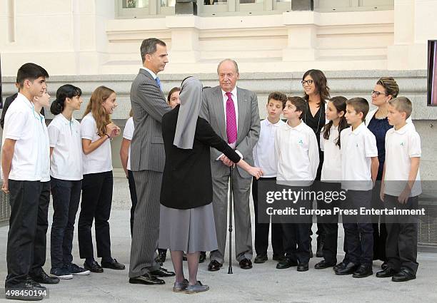 King Felipe VI of Spain and his father King Juan Carlos attend COTEC Foundation meeting on November 23, 2015 in Madrid, Spain.