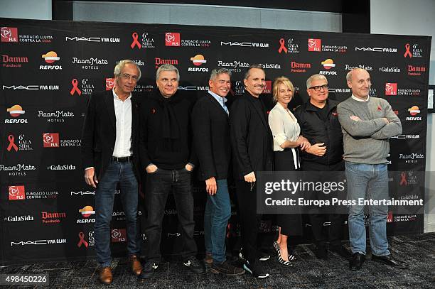 Bonaventura Clotet, Carles Sans, Boris Izaguirre, Miguel Bose, Belen Rueda, Joan Gracia and Paco Mir attend the press conference of 'Gala Against...