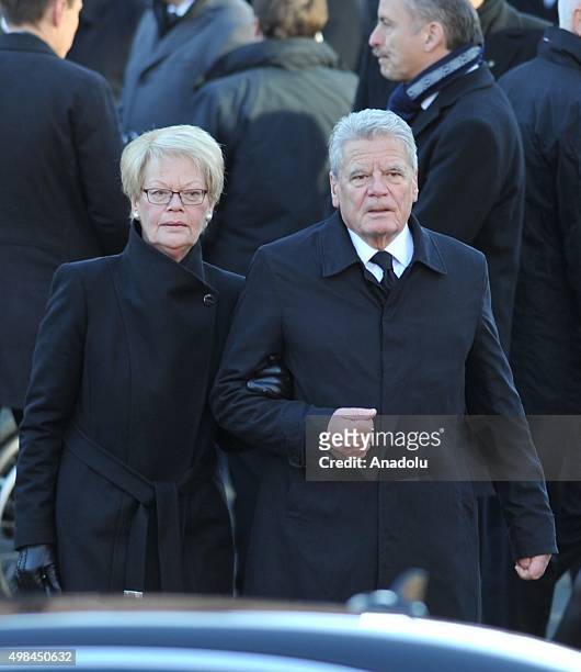German President Joachim Gauck and Helmut Schmidt's daughter Susanne Schmidt attend the funeral ceremony of Germany's ex-chancellor Helmut Schmidt at...
