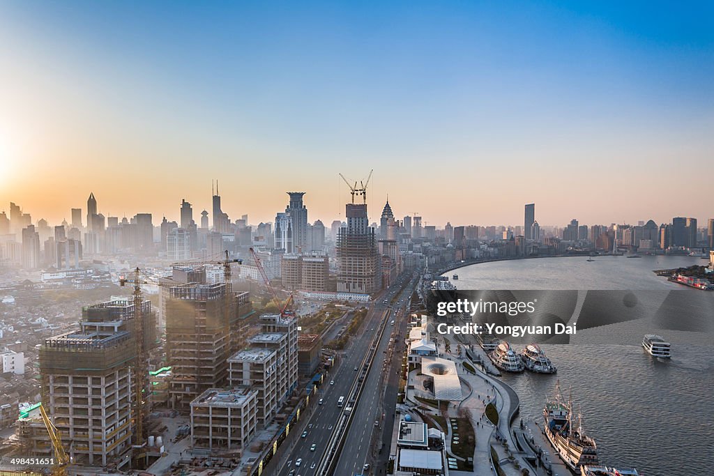 Aerial View of the Bund at Twilight