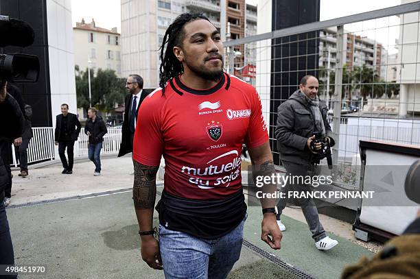 New Zealand's centre and Rugby World Cup winner Ma'a Nonu arrives on November 23, 2015 at the Mayol Stadium in Toulon, Southern France, during his...