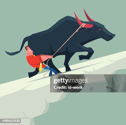 Businessman pulling bull Businessman pulling bull