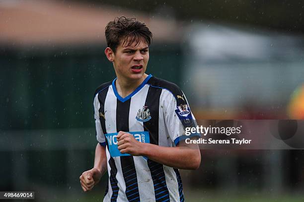 Lewis McNall of Newcastle during the U21 Premier League Match between Newcastle United and West Bromwich Albion at Whitley Park on November 23 in...